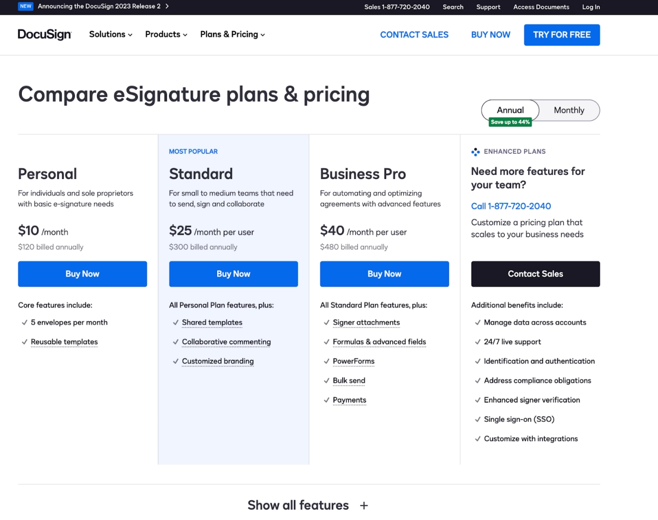 Tiered pricing model with CTAs