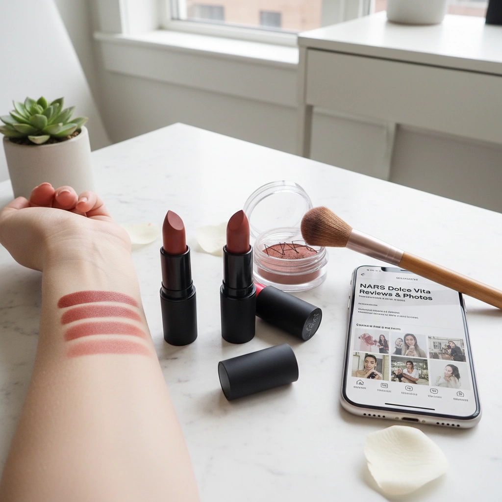 NARS Dolce Vita Sheer Lipstick Dusty Rose MLBB Shade Review 3 NARS Dolce Vita Lipstick Reviews Photos