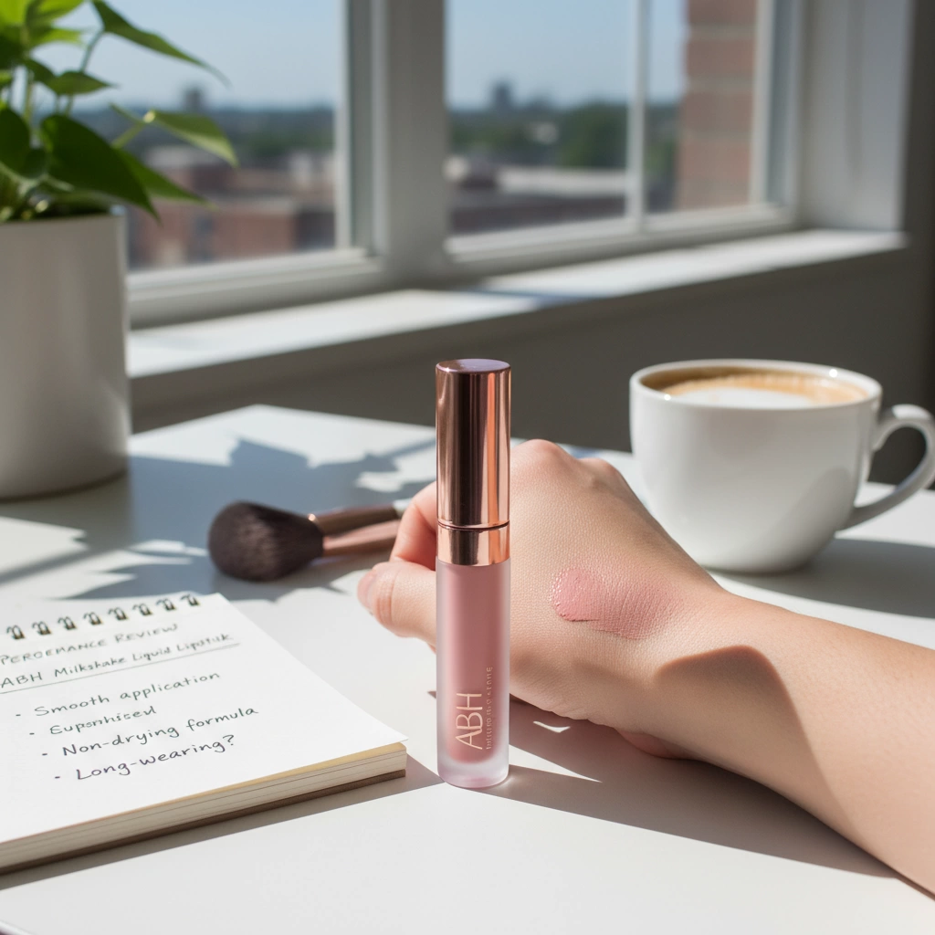 ABH Milkshake Liquid Lipstick Review Long-Lasting Warm Pink Nude 3 ABH Milkshake Liquid Lipstick Performance Review