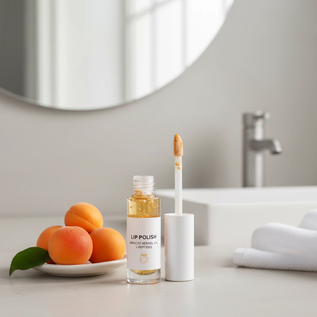 Stila Lip Polish Apricot Hydrating Gloss with Peachy Shine 5 lip polish with apricot kernel oil and peptides