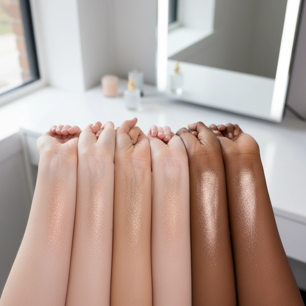 ABH Glisten Eyeshadow Review Swatches and Dupes 3 abh glisten eyeshadow swatches on 6 skin tones