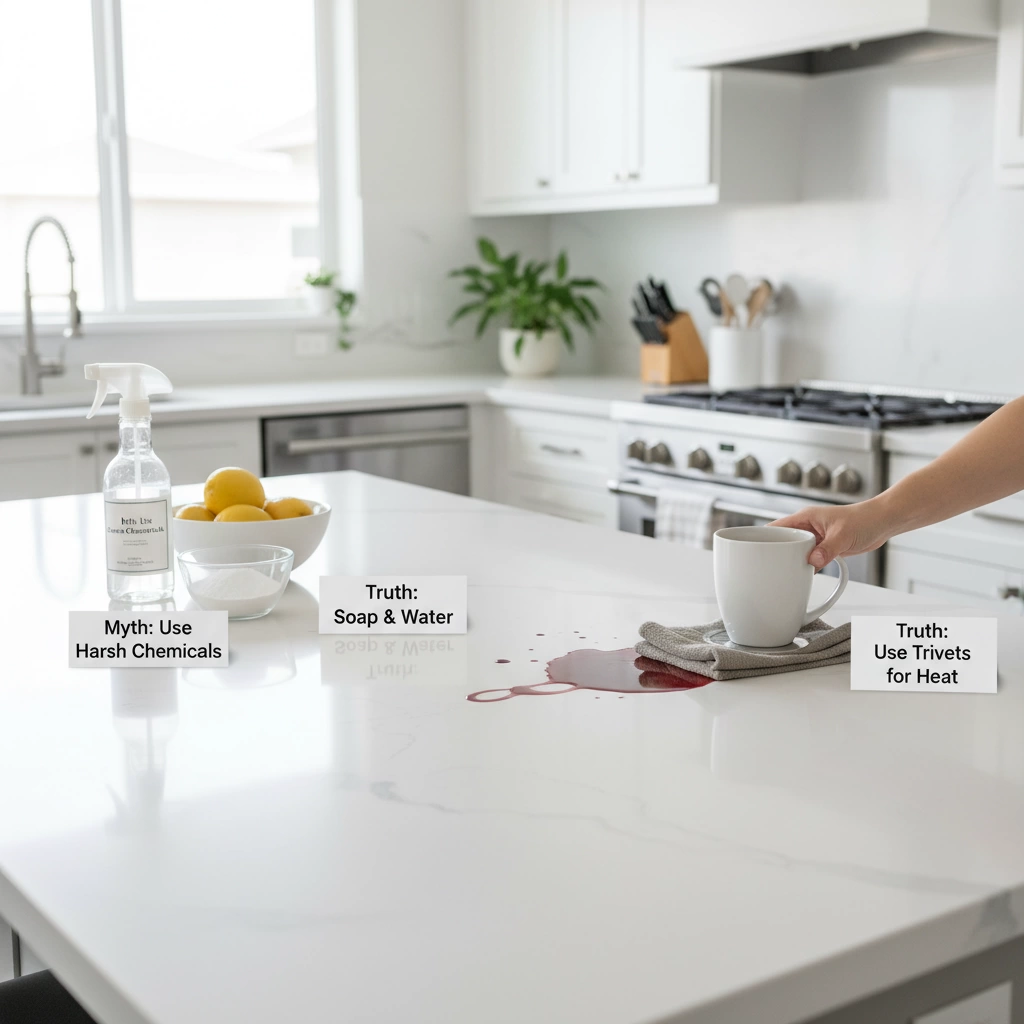 흰색 석영 조리대 청소에 대한 오해