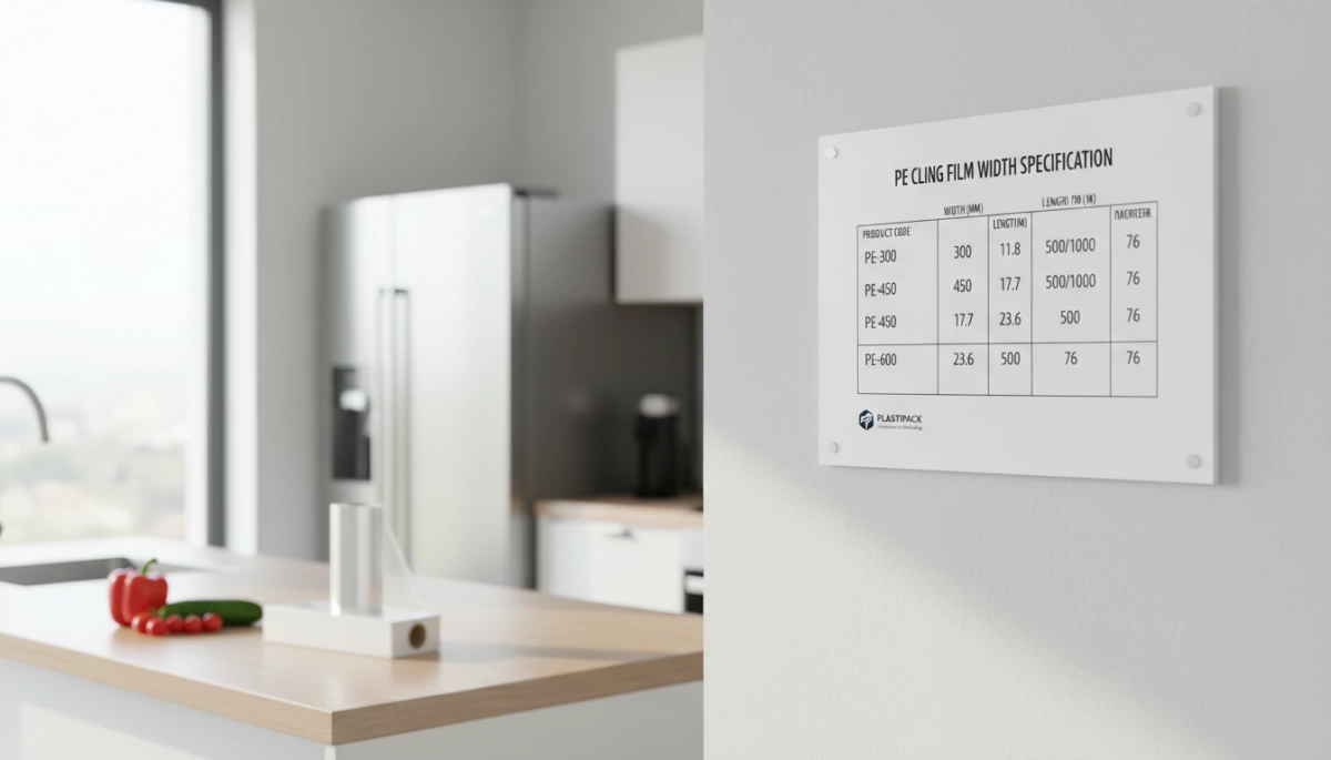 Gráfico de especificaciones de ancho de película retráctil PE y guía de tallas Gráfico de especificaciones de ancho de film de PE