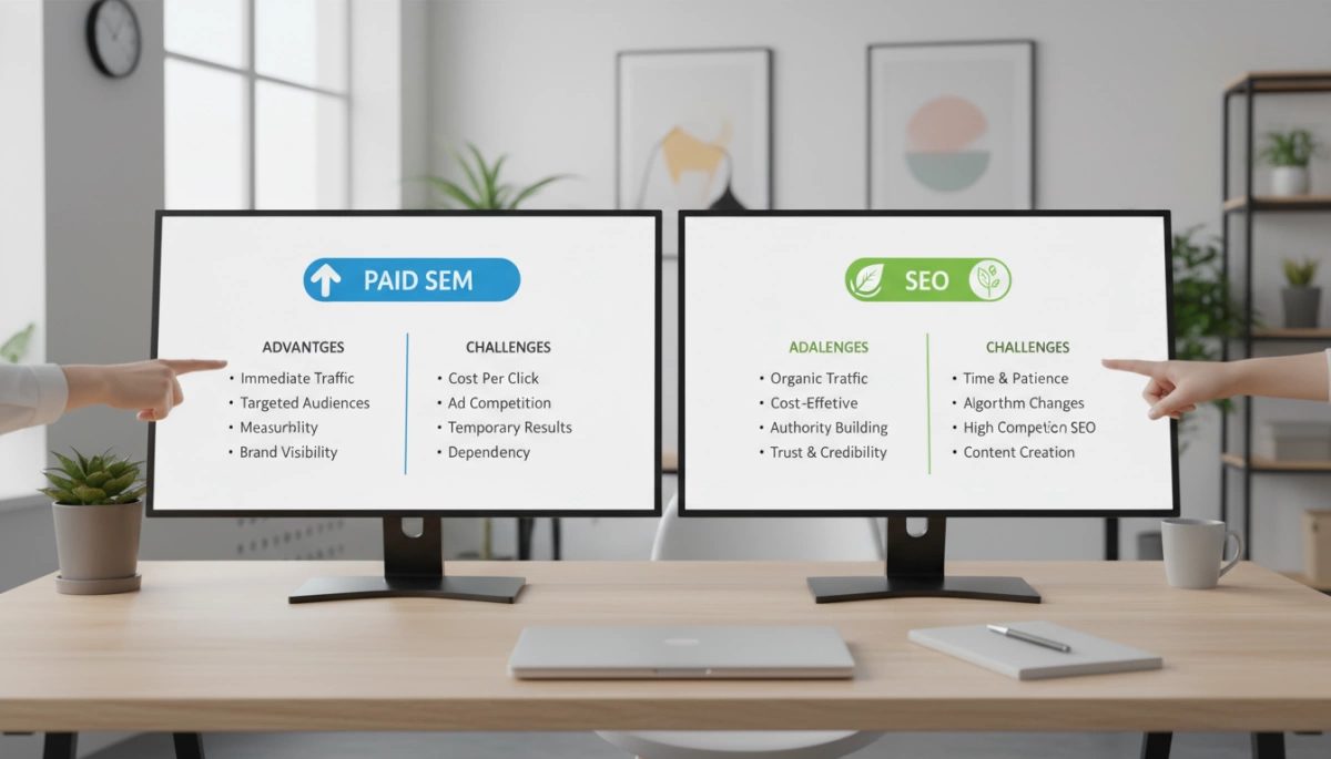 Paid SEM vs SEO Advantages and Challenges