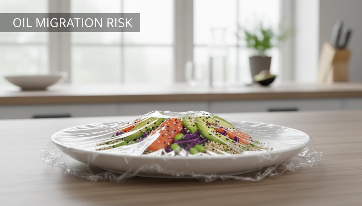 Oil Migration Risk in Cling Film and Safer Food Wrap Choices 2 ਖਾਦ-ਪ੍ਰਮਾਣਿਤ ਫੁਲਕਰਟ ਫਿਲਮ ਵਿੱਚ ਤੇਲ ਮੂਵਾਪ ਰਿਸਕ
