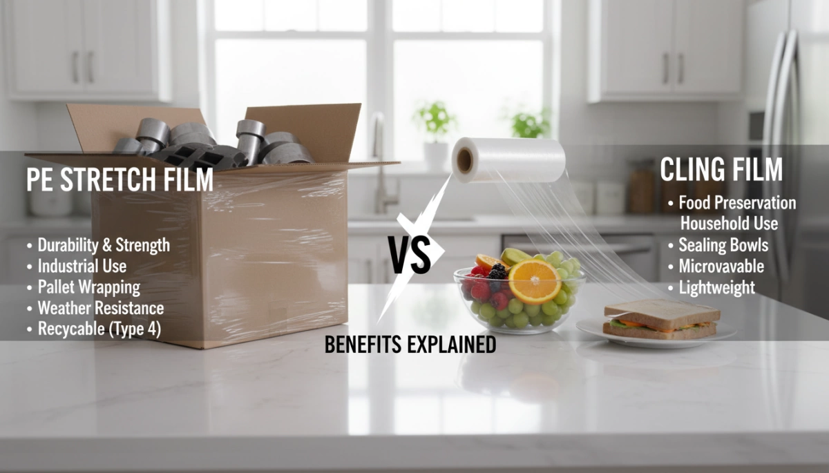 PE Stretch Film vs Cling Film Differences Materials Uses Explained 2 Película estirable de PE vs film transparente: beneficios explicados