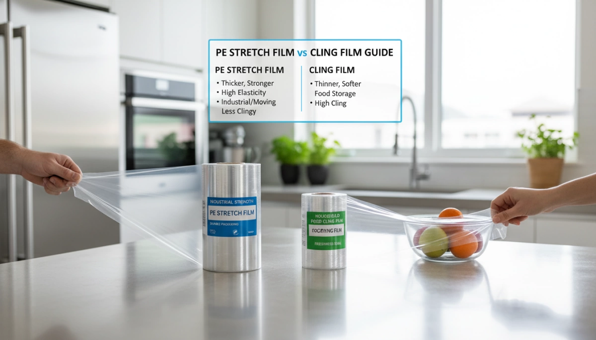 PE Stretch Film vs Cling Film Differences Materials Uses Explained 3 Guía de película estirable de PE vs film transparente