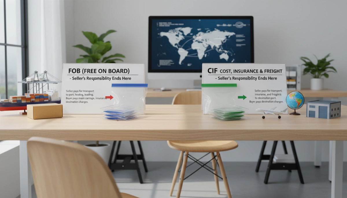 شروط FOB مقابل CIF لطلبات أكياس Ziplock أي خيار يوفر أكثر FOB vs CIF Terms for Ziplock Bag Shipping