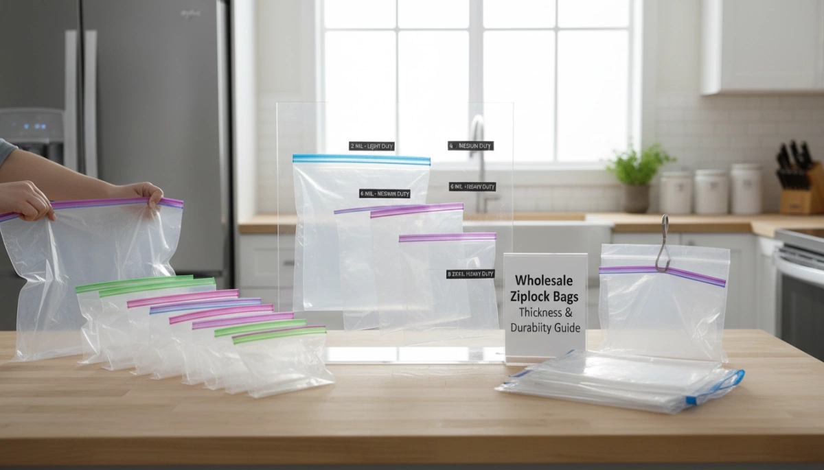 Wholesale Guide for Ziplock Bags with Sizes Thickness and Sustainability 1 Guide de durabilité et épaisseur des sacs Ziploc en gros