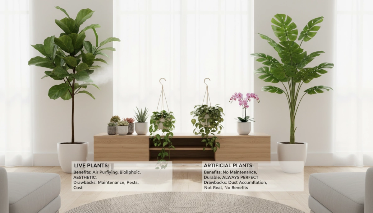 Why People Dislike Live Plants and If Artificial Plants Look Tacky live vs artificial plants comparison benefits drawbacks