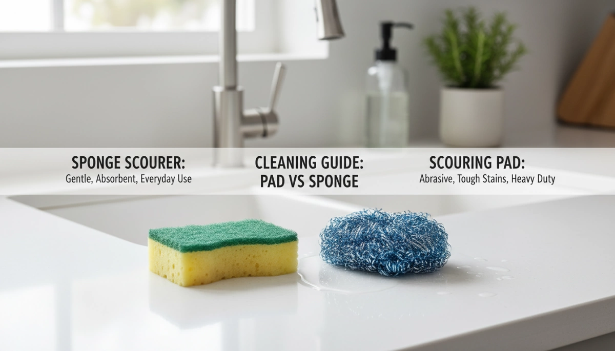 Tampon à récurer vs Éponge récurante Avantages pour le nettoyage de la vaisselle haut de gamme Scouring Pad vs Sponge Scourer Comparison Guide