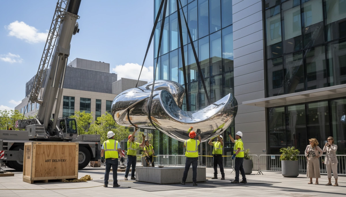 شحن وتركيب تمثال الفولاذ المقاوم للصدأ