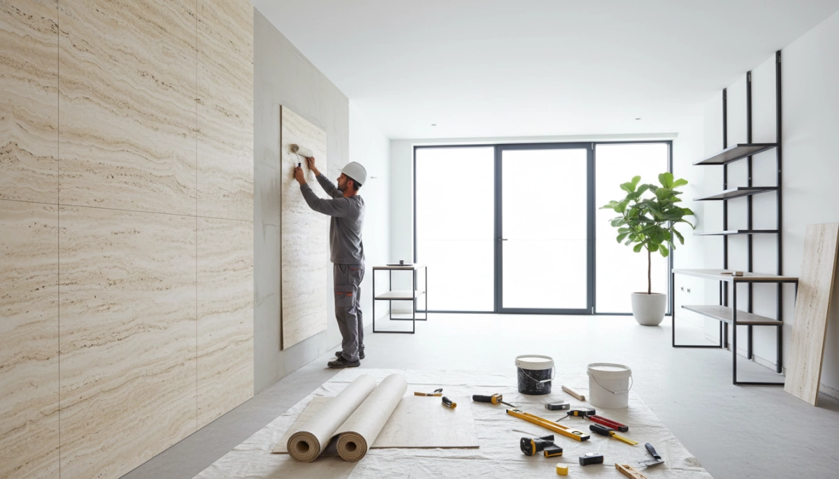 تركيب غشاء الحجر الحقيقي المرن من الترافرتين