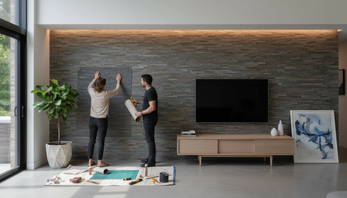 تركيب سهل لقشور الحجر الرقيقة والمرنة الحقيقية