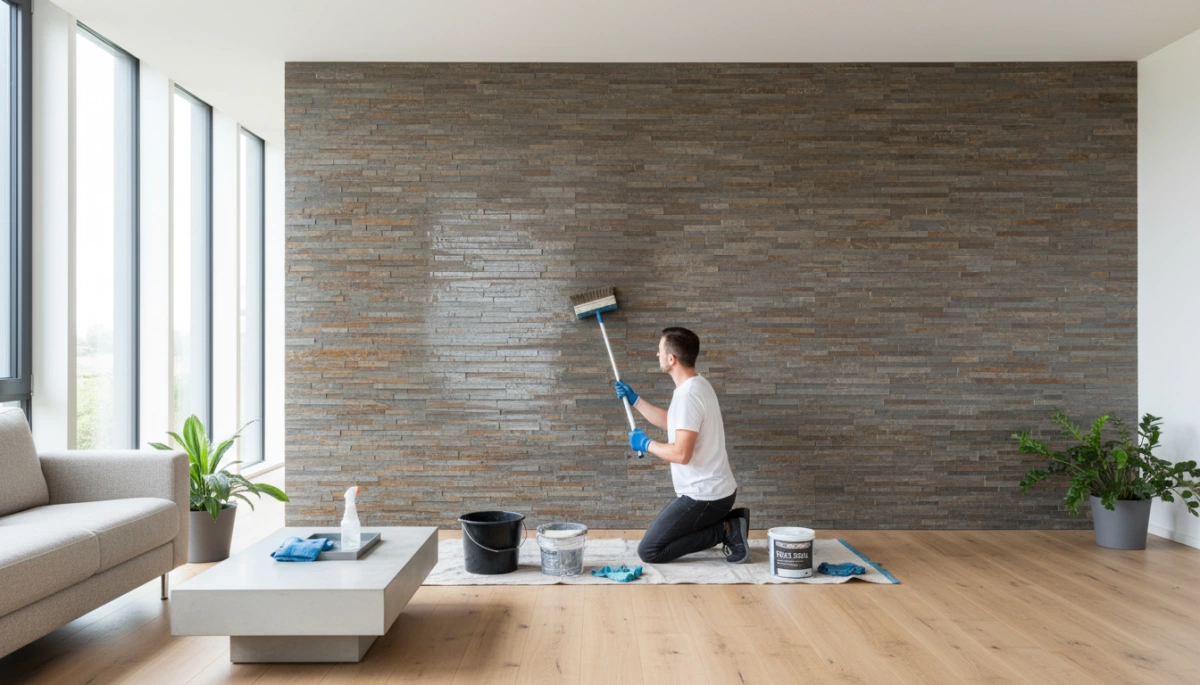 Reinigung und Versiegelung von flexiblem Steinfurnier