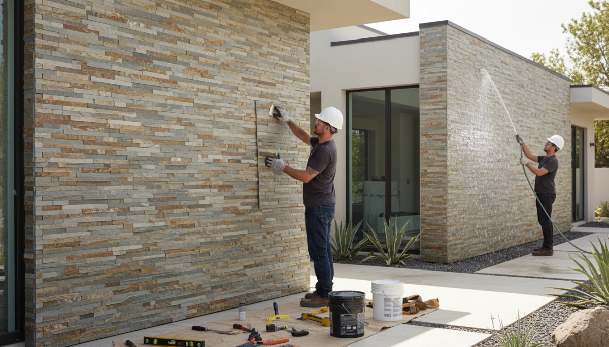 تركيب ومتانة التكسية بالحجر المرن