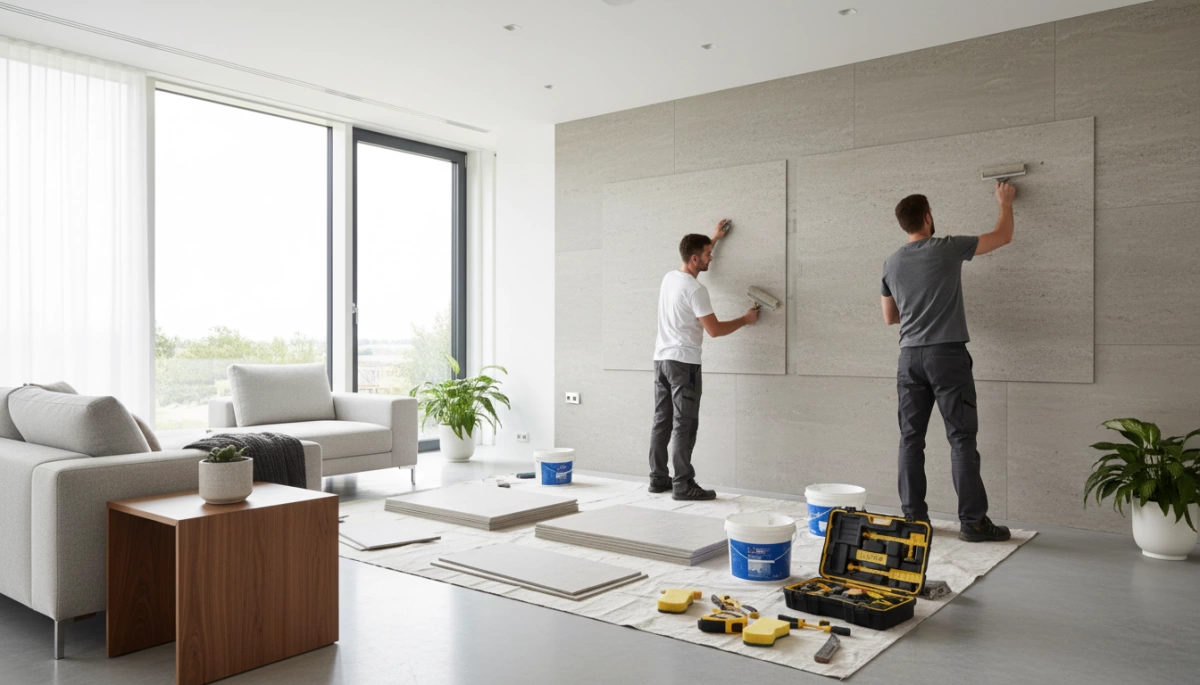 pflegeleichte flexible Steininstallationsschritte