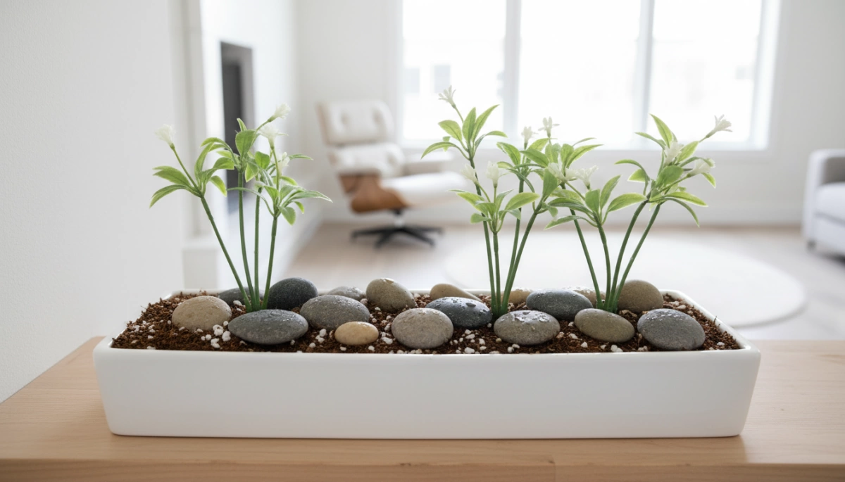 soil and stones base for artificial plants