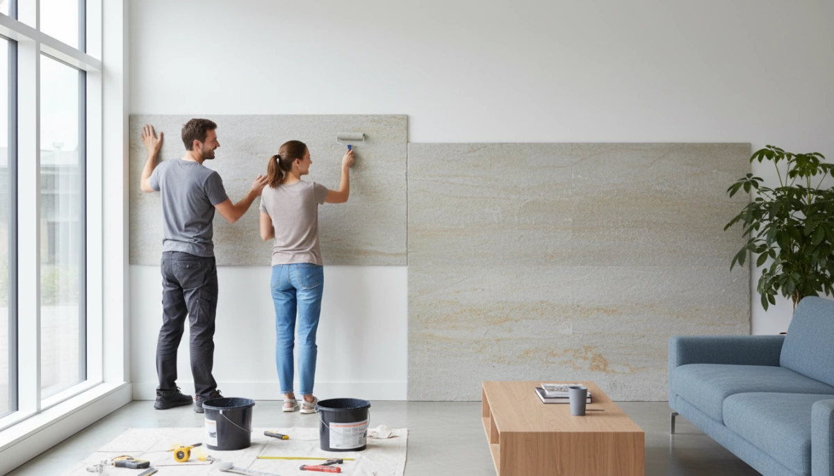 mura na flexible stone na pag-install ng wall panel