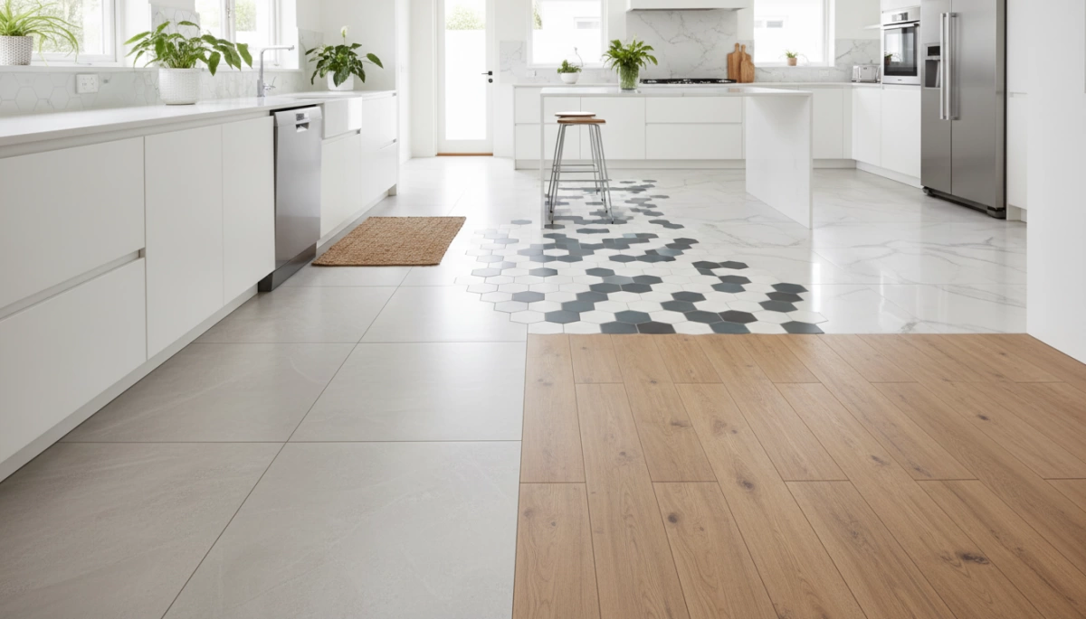 mga estilo at disenyo ng porcelain tile flooring sa kusina