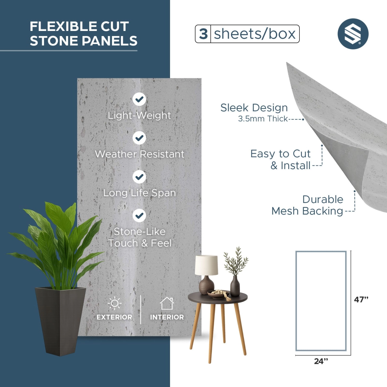 decorazione in pietra flessibile per interni di centri commerciali