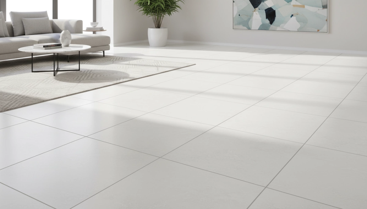 Porcelain Tile Flooring na Puti na may Grout at Tekstura
