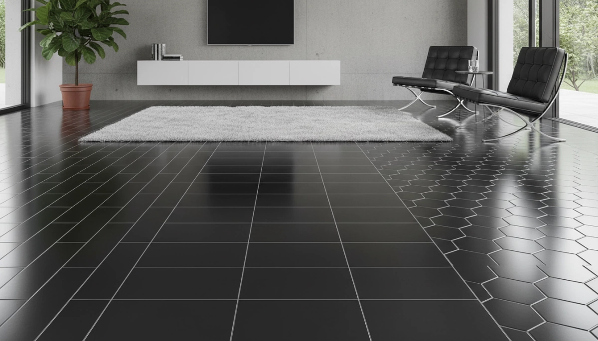 Revêtement de sol en carreaux de porcelaine noire avec options de joint et de disposition