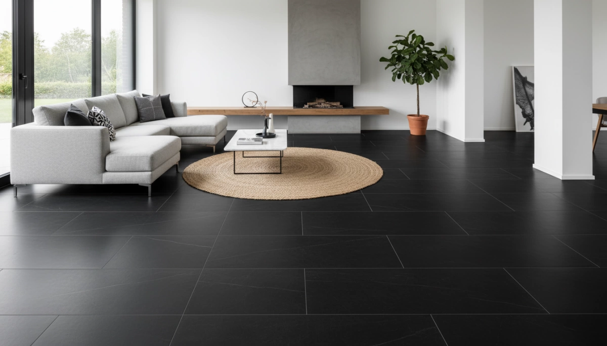 Design moderne de revêtement de sol en carreaux de porcelaine noire