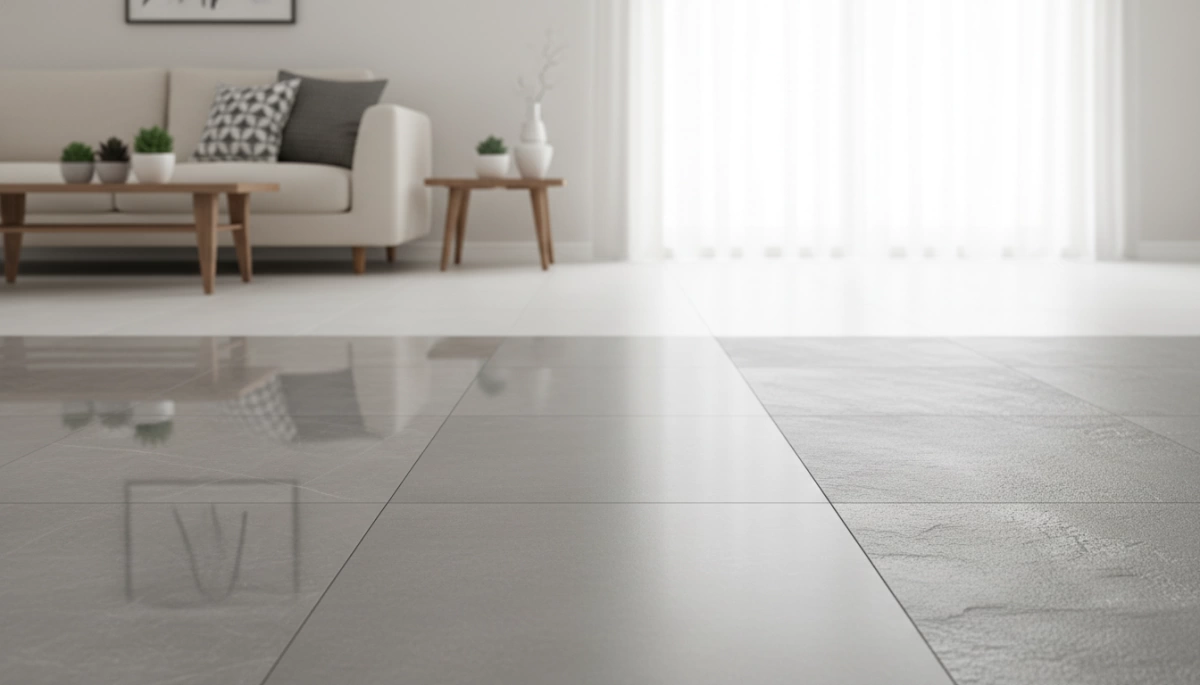 Comparaison des finitions des carreaux de sol en porcelaine grise