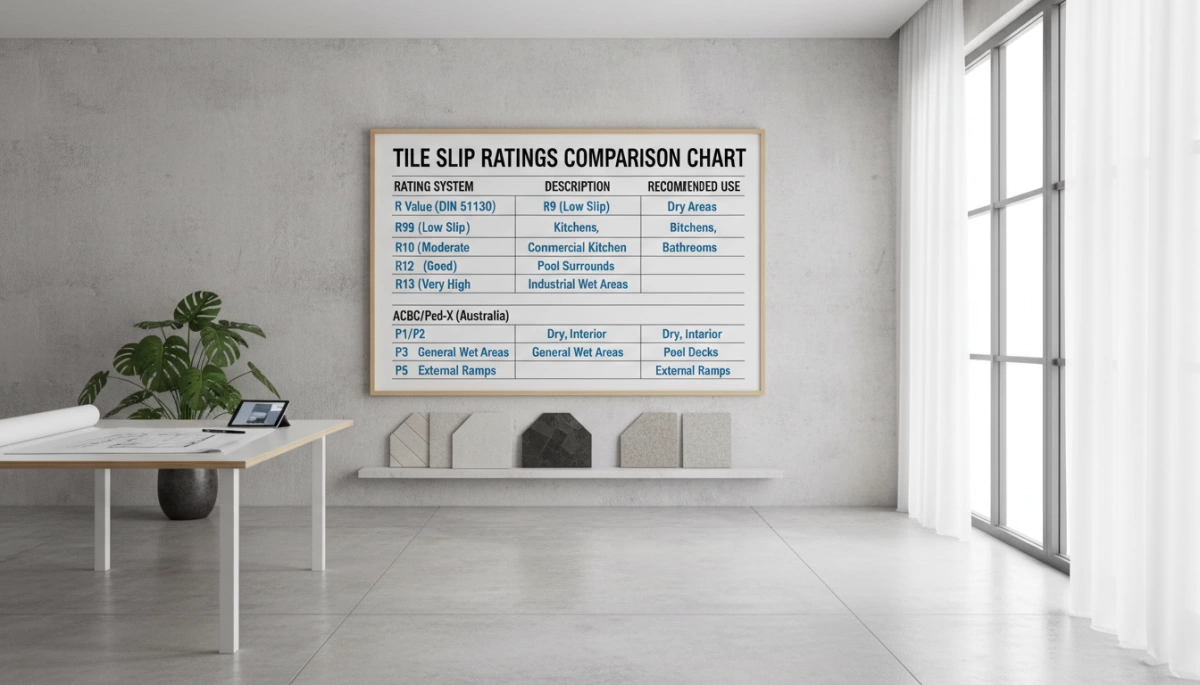 Tableau comparatif des indices de glissance des carreaux