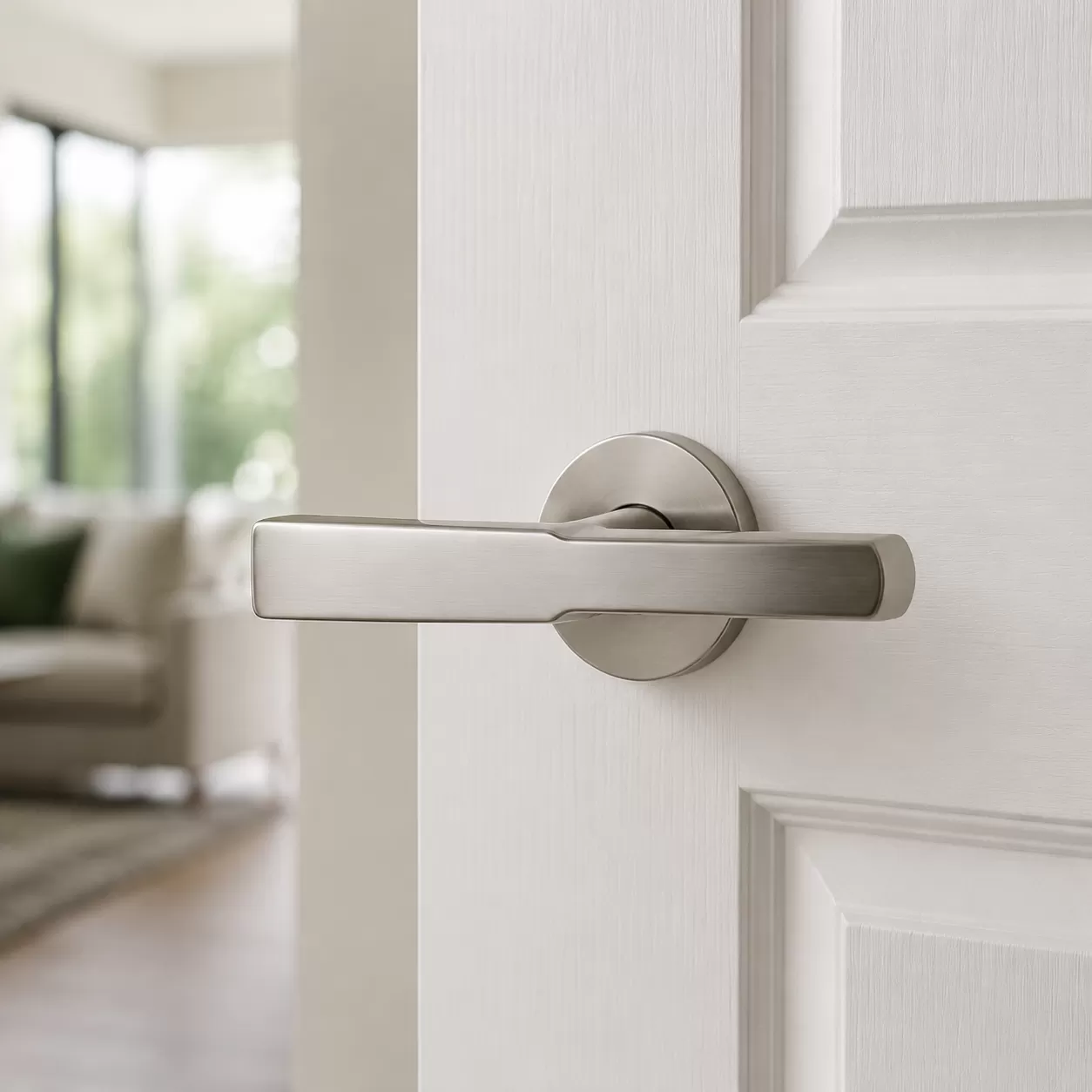 Nickel Satin Reversible Door Handle with Concealed Fixings