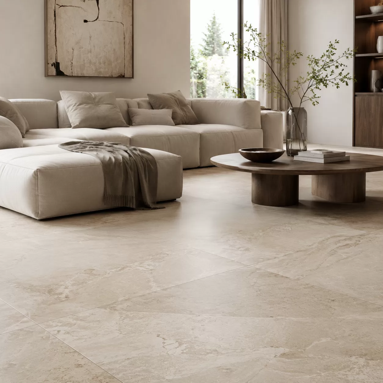 Malalaking format na porcelain tiles na may natural na finish na bato