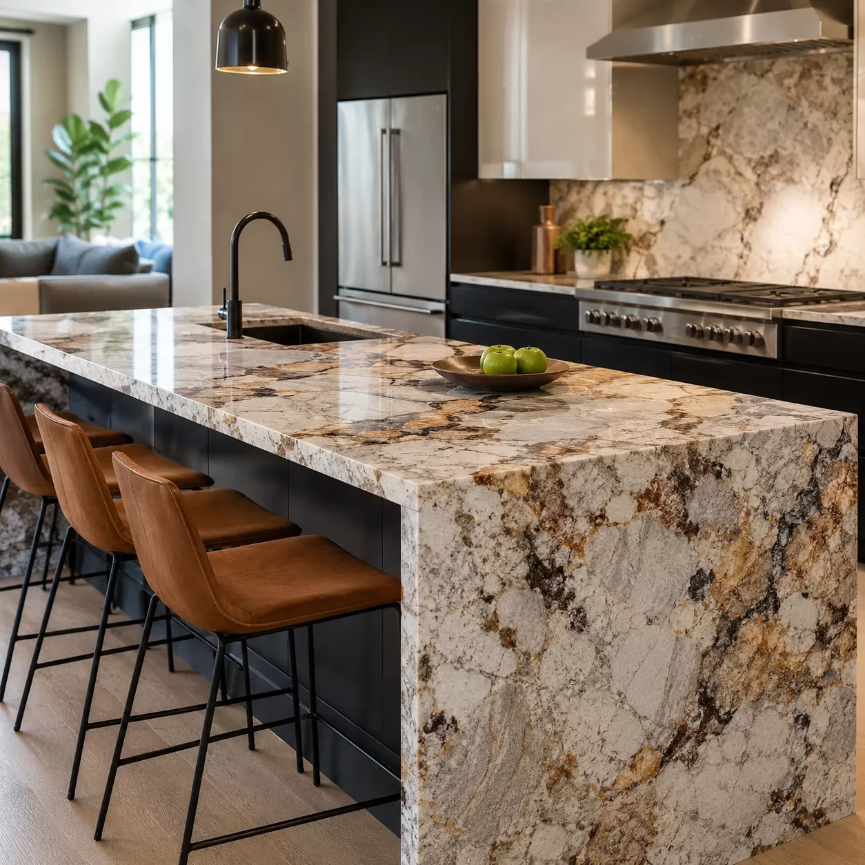Multi-Color Quartz Slab Kitchen Island Design