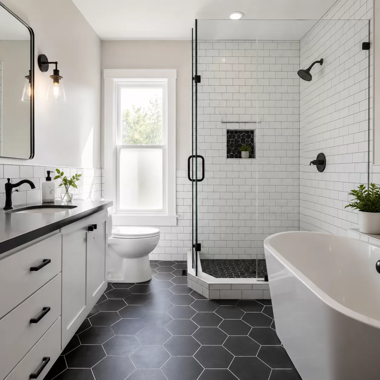 Black and White Tile Floors, Backsplashes, Baths