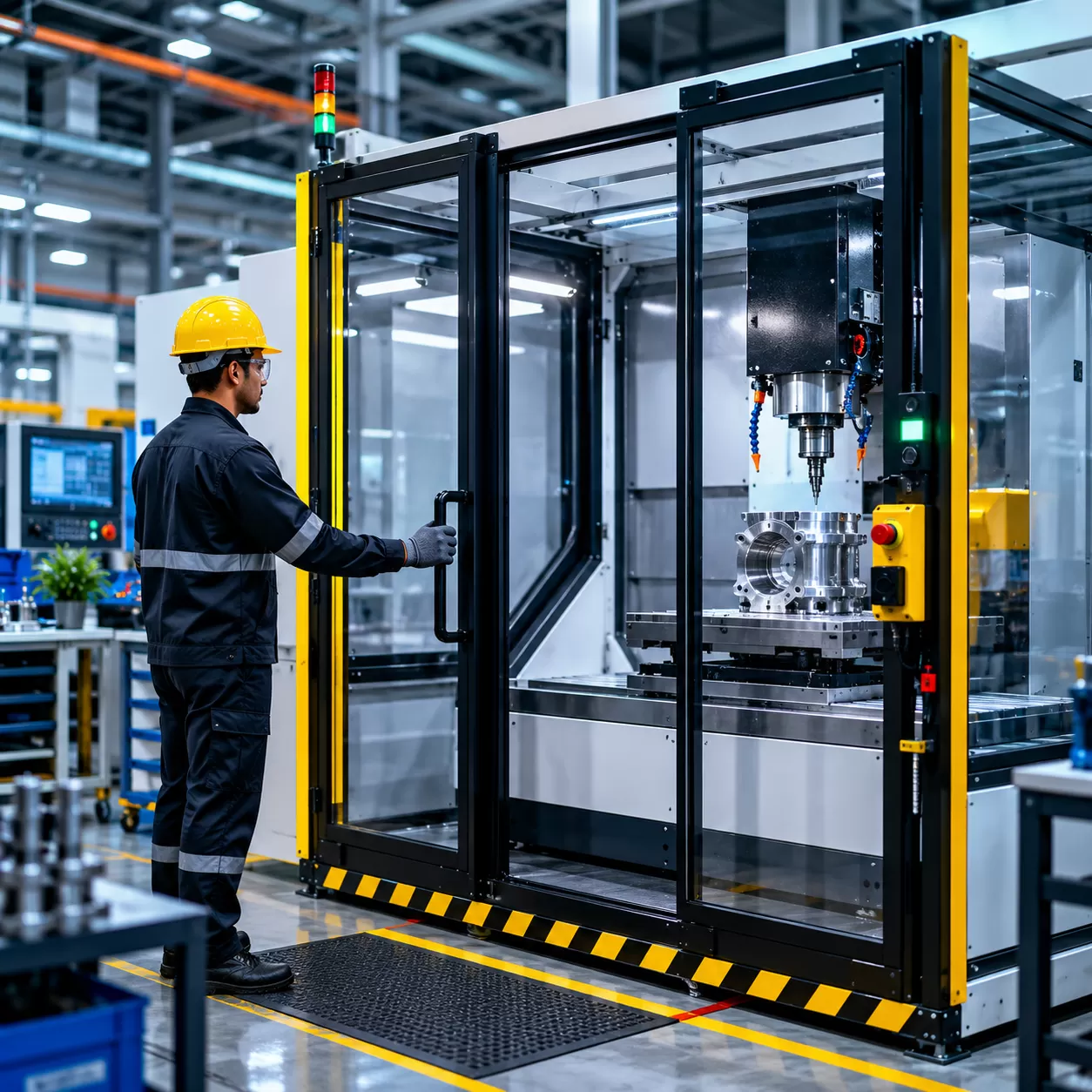 CNC metal machine enclosure safety system