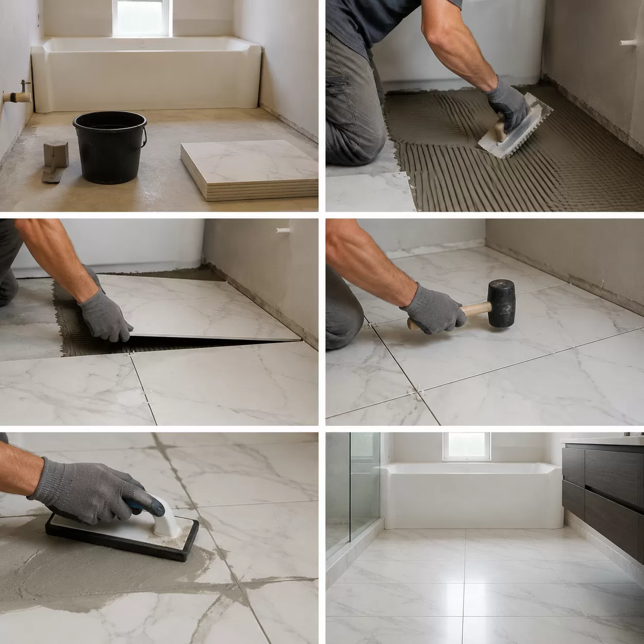 Bathroom porcelain tile installation steps