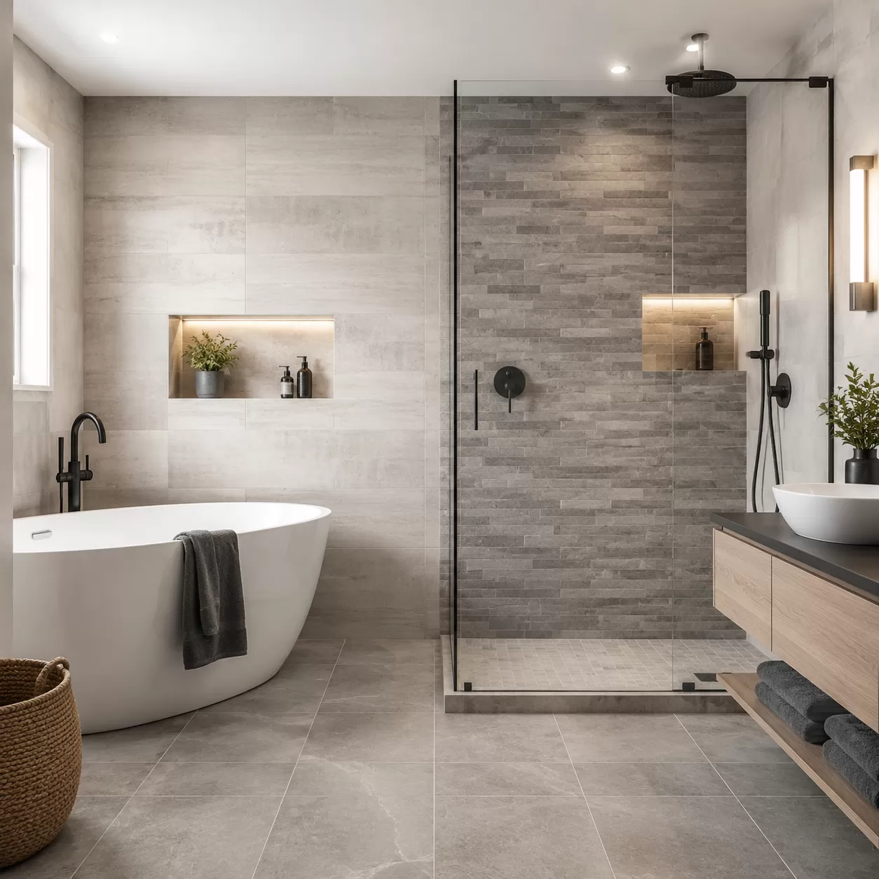 Bathroom porcelain tile styles and formats