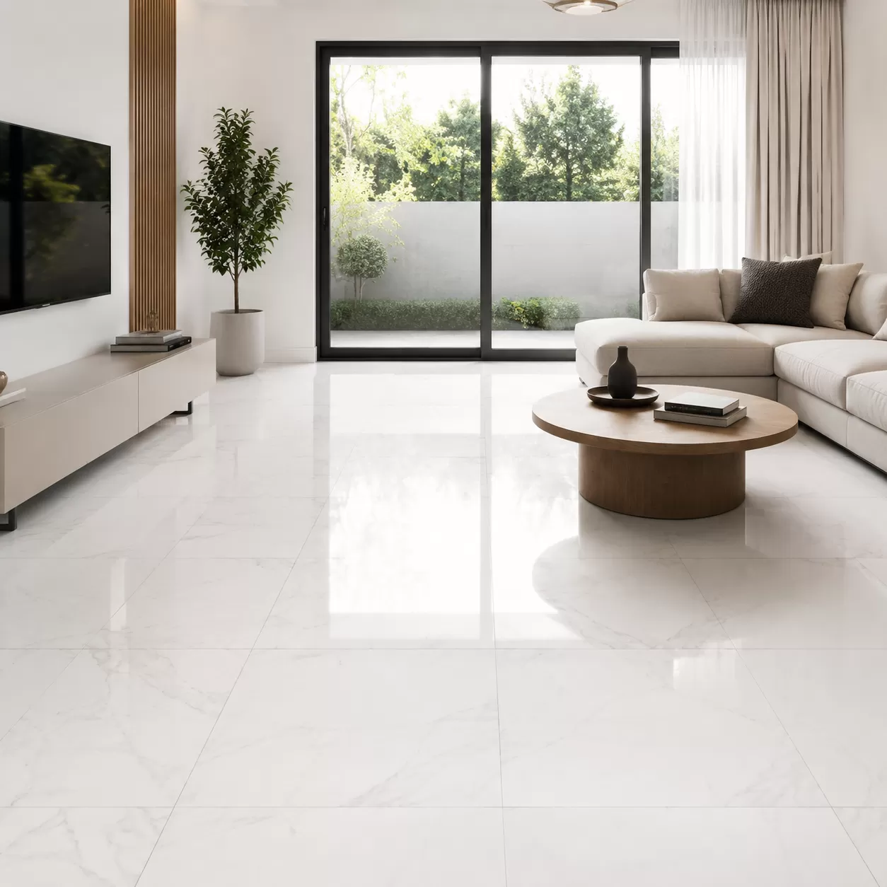 Large white porcelain tile applications