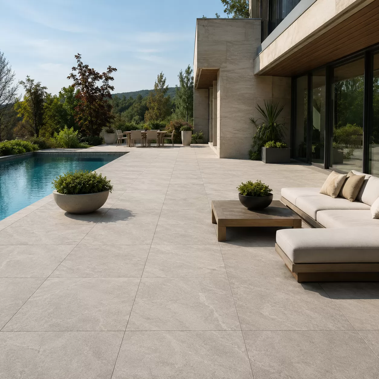 Outdoor porcelain tile for patios and pools