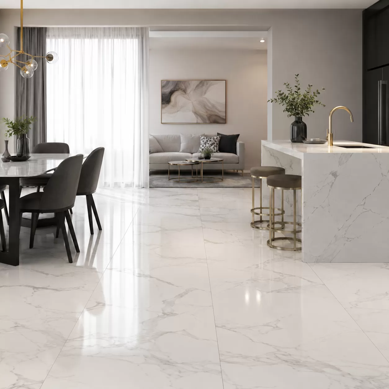 Calacatta Ақ Жұмсақ Порцелян Тас Көрінетін Плиткалар