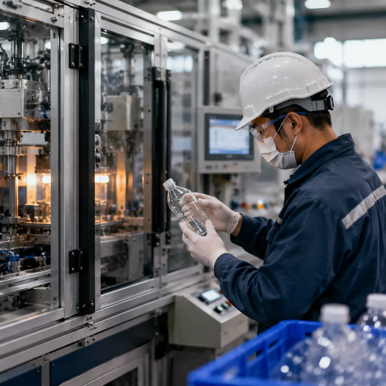 Test di qualità FAT e supporto della macchina automatica di stampaggio a soffio di bottiglie in PE in fabbrica
