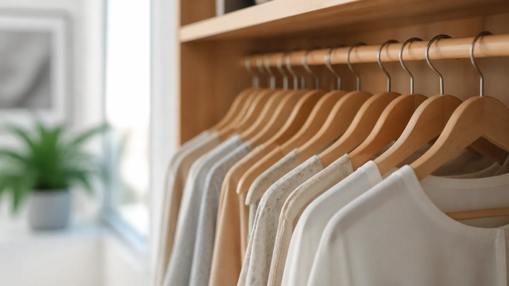 Wood clothes hangers for maximizing closet space