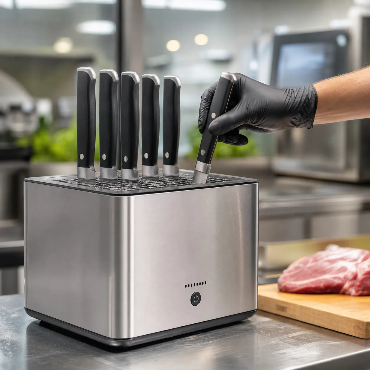 Sanitary meat knife holder sterilization