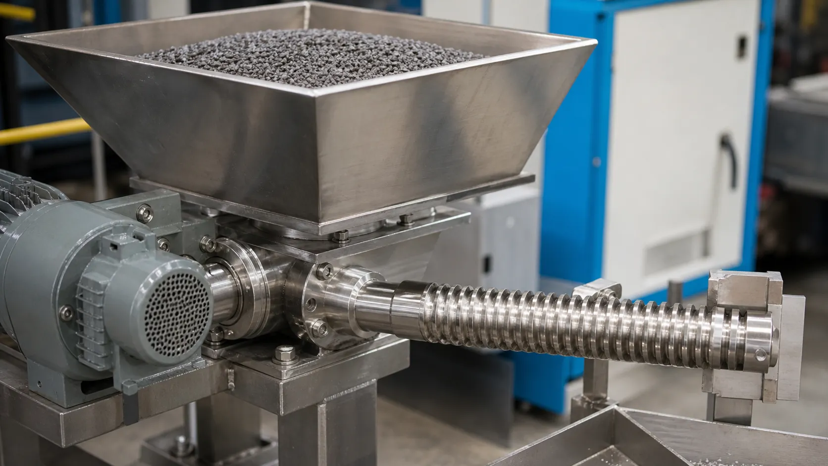 Abrasive Kibble Metering Screw Hopper Design
