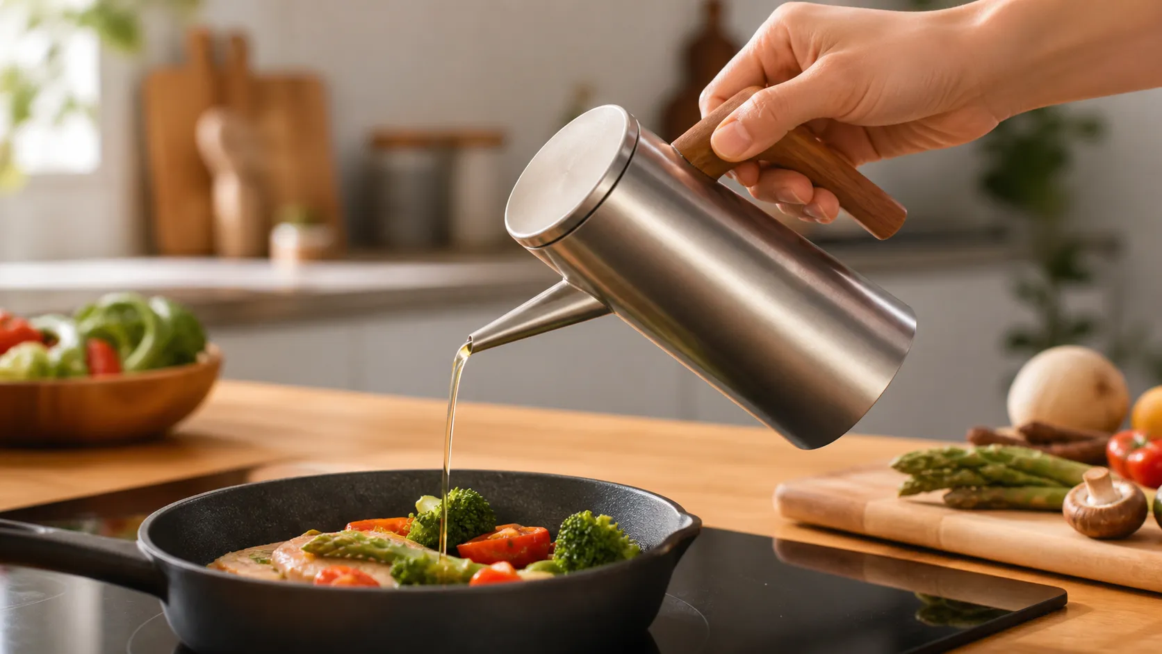 Pure Titanium Oil Dispenser with Wooden Handle
