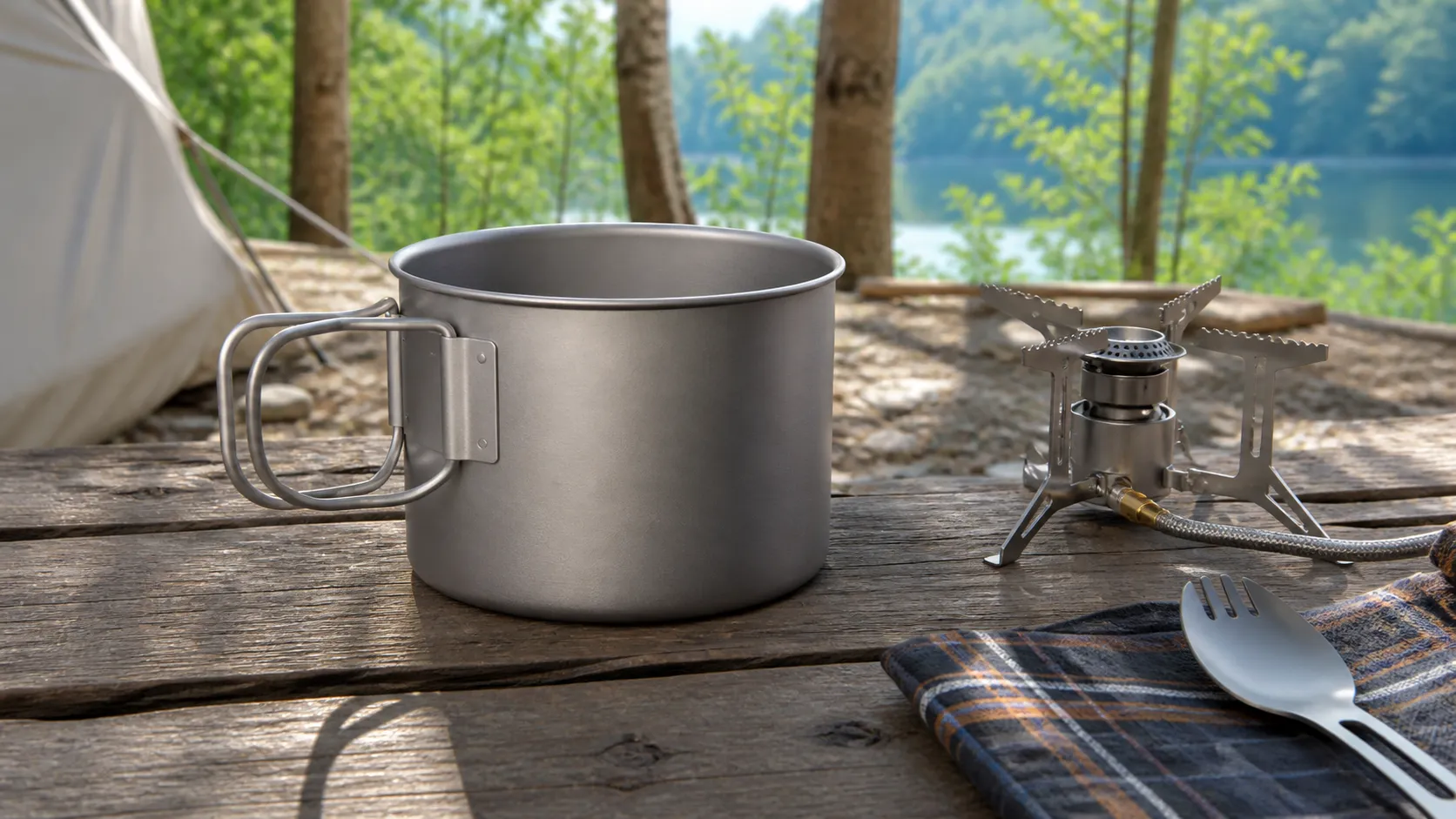 Pure Titanium Folding Handle Camping Pot 1000ml | Lightweight Portable Titanium Cookware for Outdoor Camping & Hiking