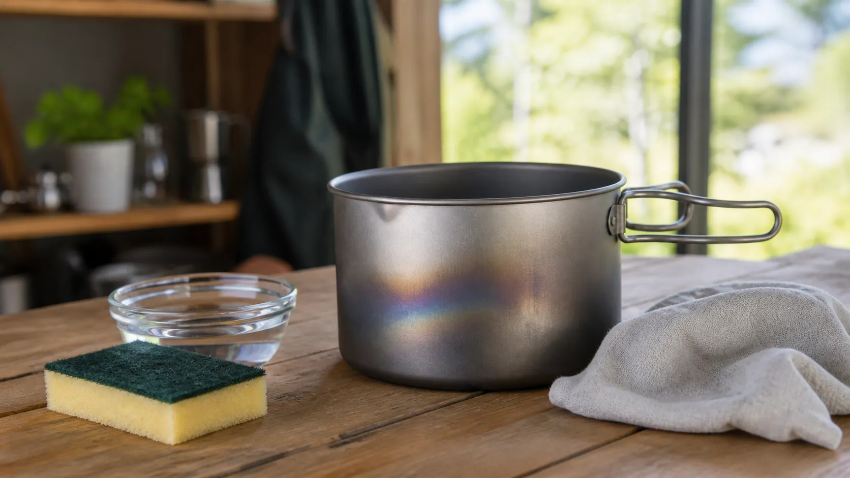 Titanium camping soup pot heat patina care