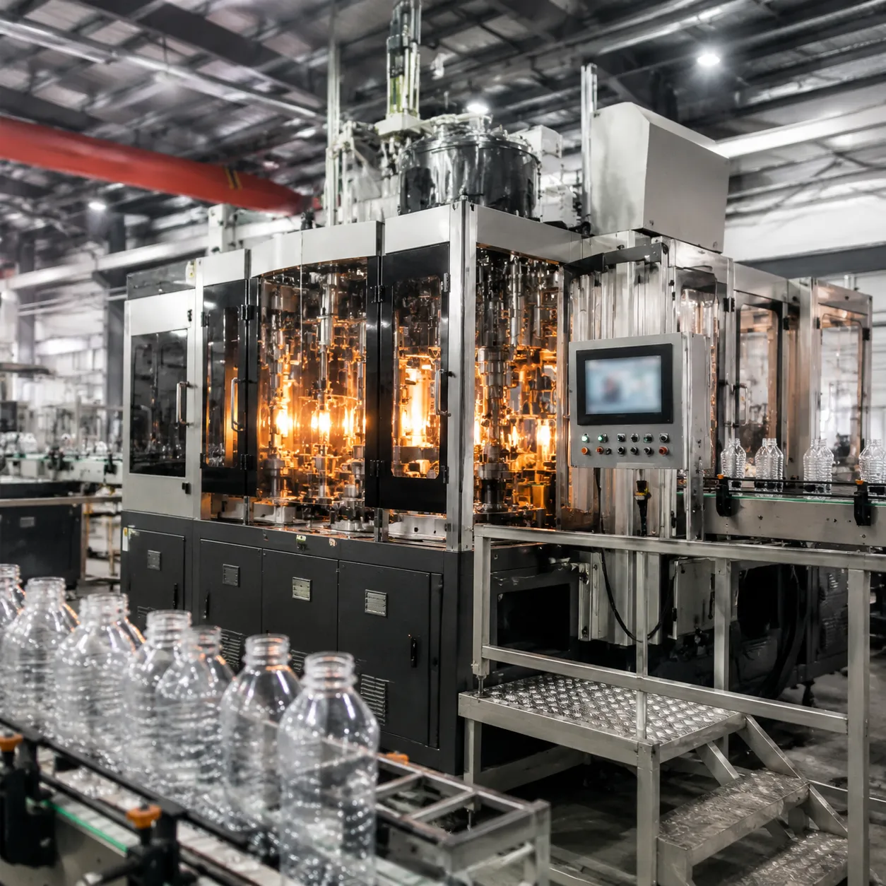 Automatic hot fill PET blow molding machine