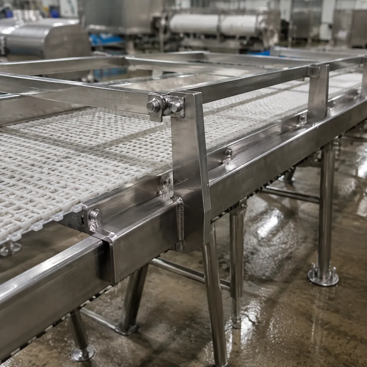 Electropolishing welded seafood conveyor brackets