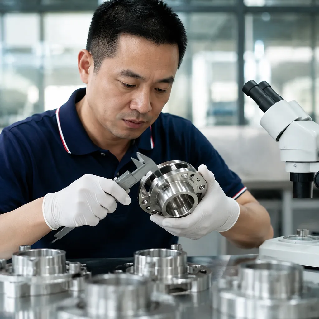 QC Inspection of Food-Grade 316L Bearing HousingsQC Inspection of Food-Grade 316L Bearing Housings